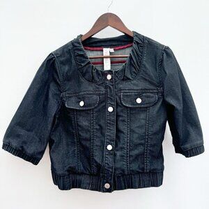 Tristan Jeans Jacket Size XL 3/4 Puffy Sleeves Collarless Elastic Waistband